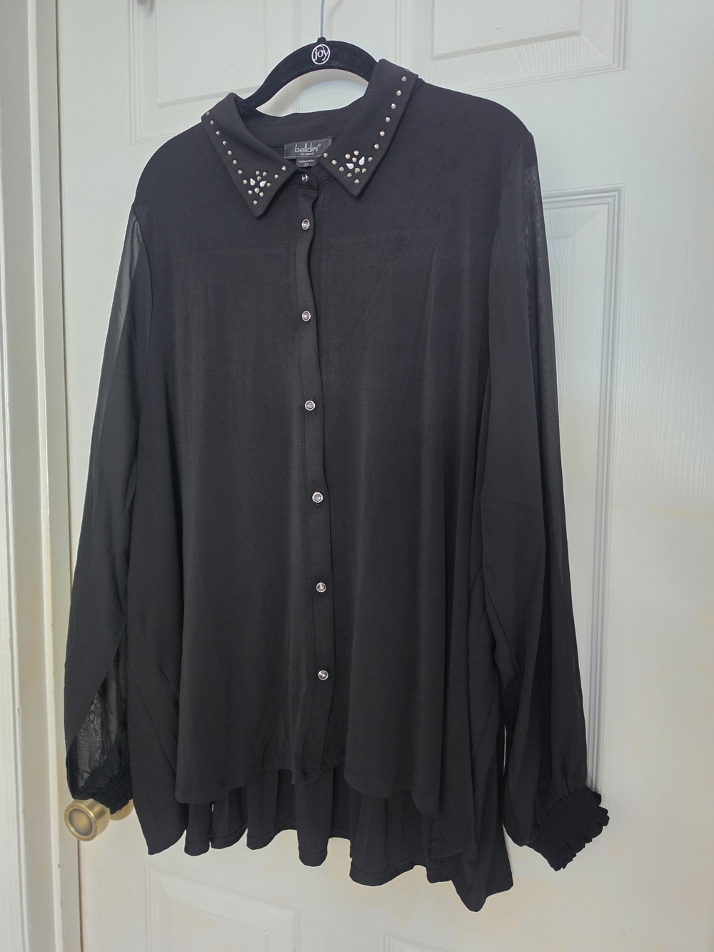Belldini Black Studded Collar Sheer Button-Down Shirt